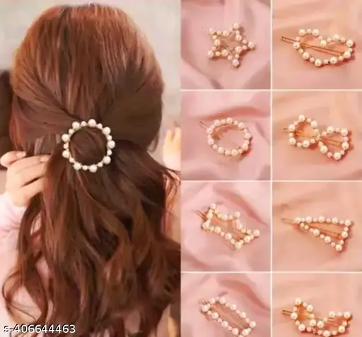 Attractive and Fancy Stylish Metal with White stone Hair Clip For Girls and Womens Pack of 6pcs