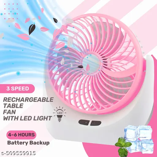 Portable USB Table Fan with 21 SMD LED Lights – Quiet, Strong Wind, Compact Mini Fan for Home, Office, Bedroom, and Kitchen – Multicolour